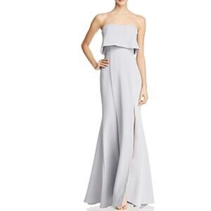 AQUA Strapless A-Line Long Evening Gown Silver Gray Size 8 Formal Dress